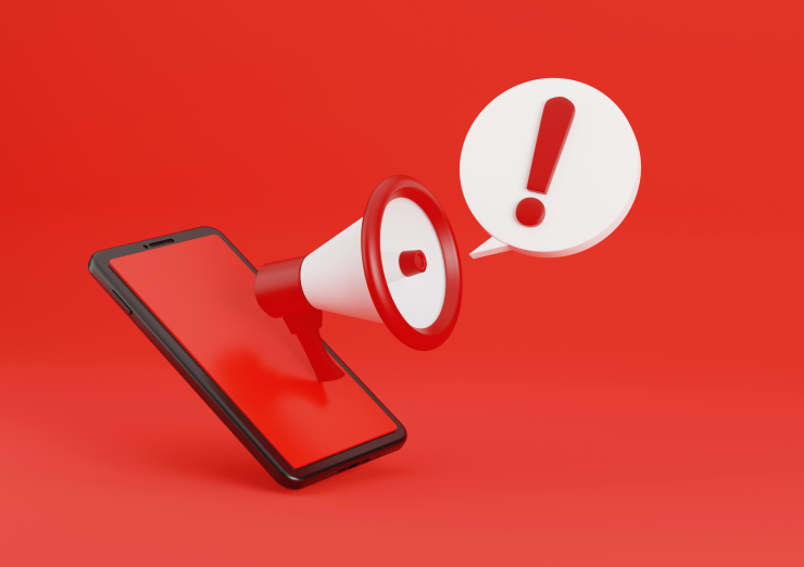 red background with animation of mobile phone and megaphone