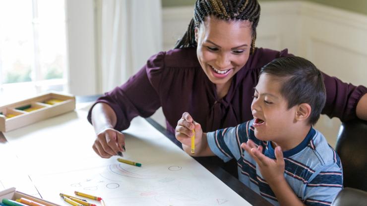 A professional drawing with a young child